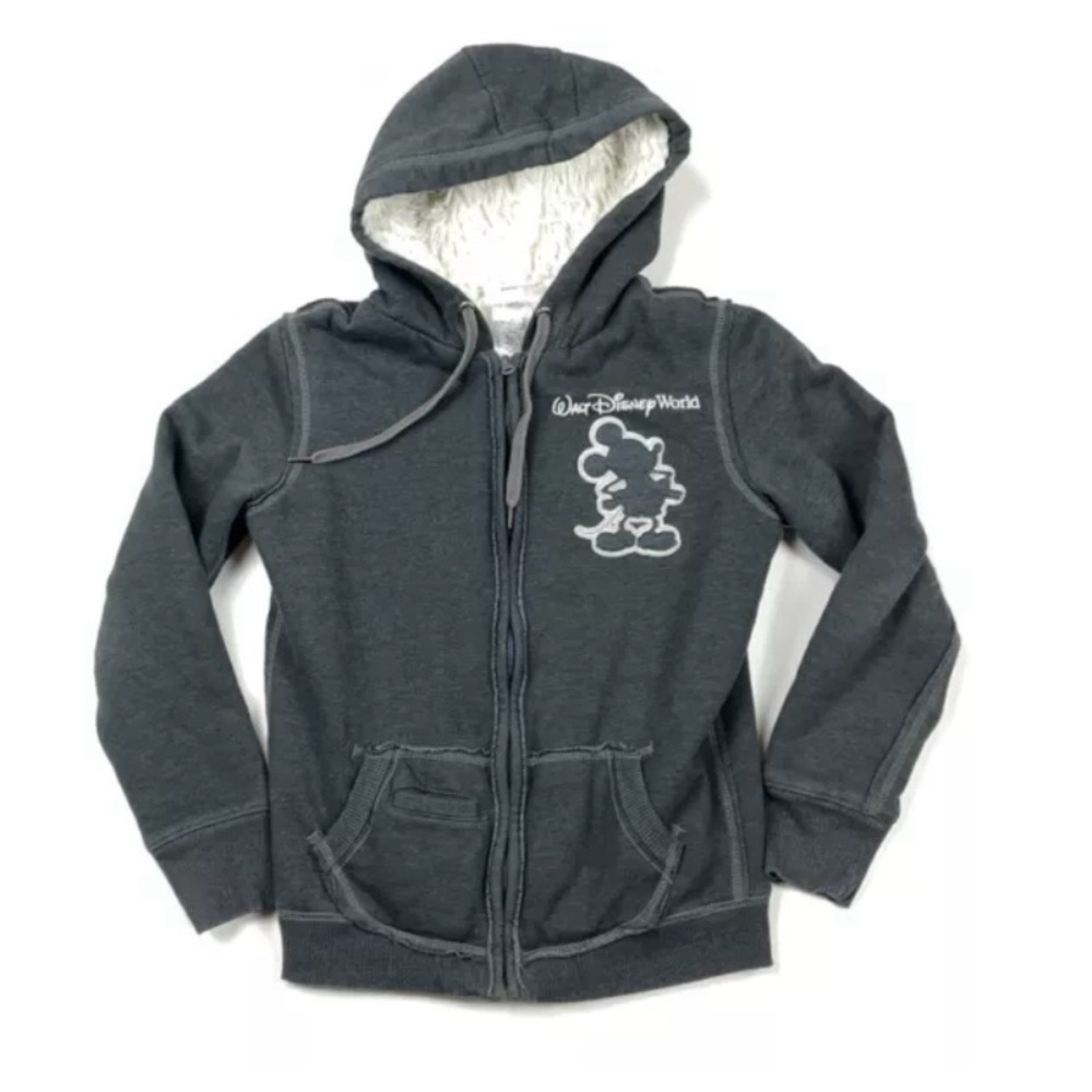 Walt Disney World Sherpa Embroidered Gray  sweatshirt Women’s  S EUC full zip